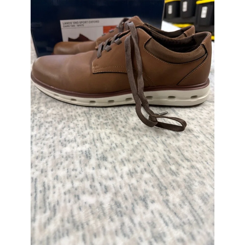 Lands‎ End Mens Sport Oxford Shoes Dark Tan White 1908426 Size 10.5